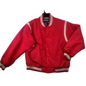 Vintage Lands End Mens Medium Red Varsity Stadium Jacket Polartec Fleece Lined